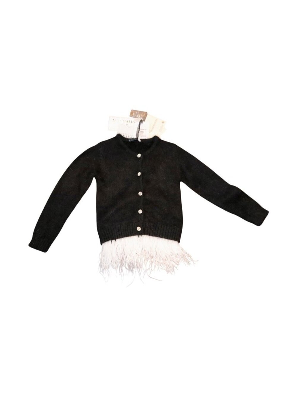 Monnalisa NWT Girls Black Feather Hem Angora Cardigan Sweater Size 4